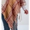 Simply Noelle Thick Plaid Poncho Fringe Burgundy
