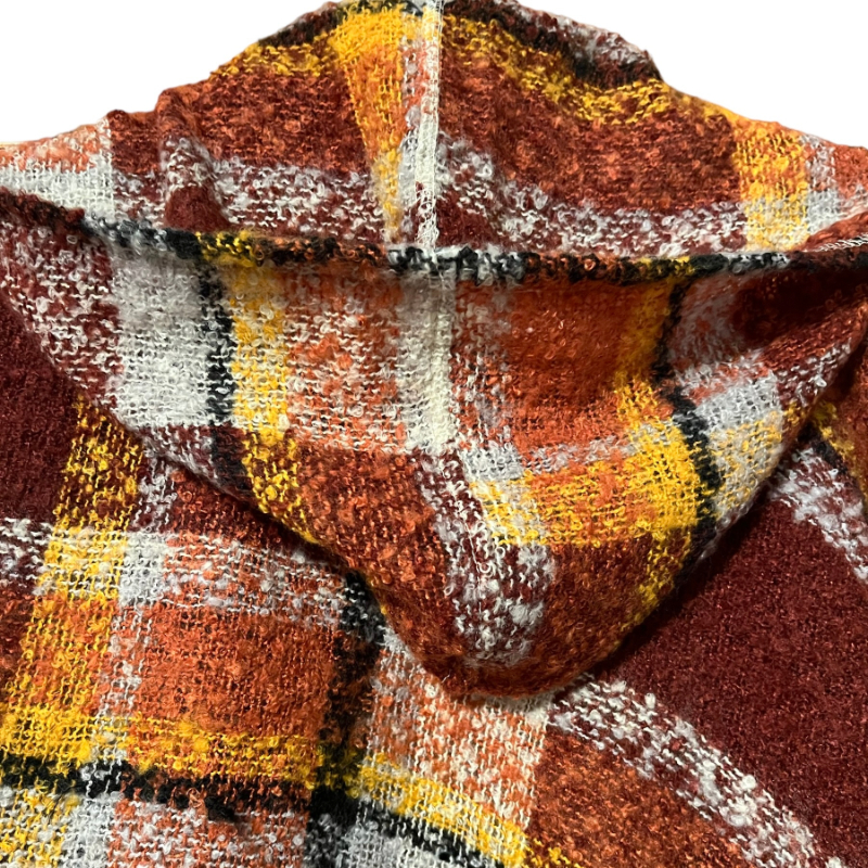 Simply Noelle close up of wrap hood in burgundy color