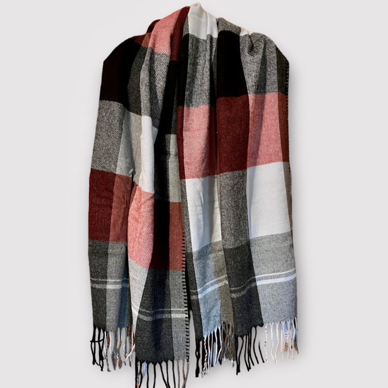 Large Plaid Scarf Wrap with Armholes by Simply Noelle in Burgundy