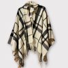 Windowpane Plaid Hooded Wrap by Simply Noelle front in Ivory Windowpane Plaid Hooded Wrap by Simply Noelle