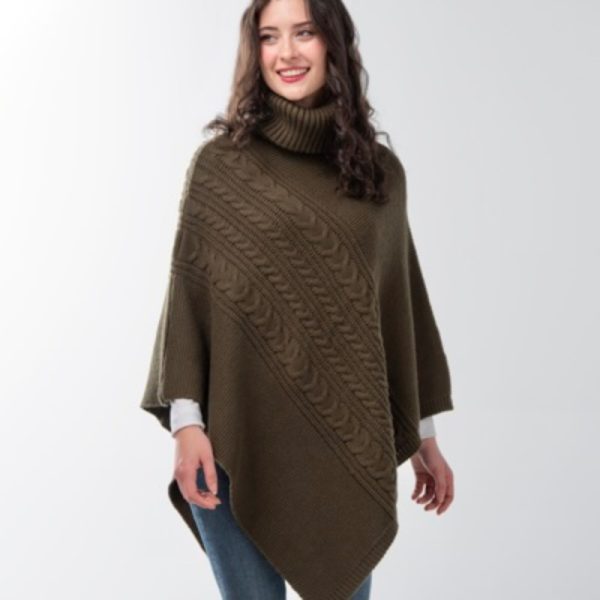 Simply Noelle Wildemess Cable Knit Poncho with Cowl Neck