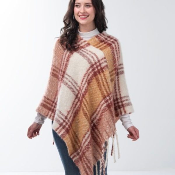 Simply Noelle Thick Plaid Poncho Burgundy Front