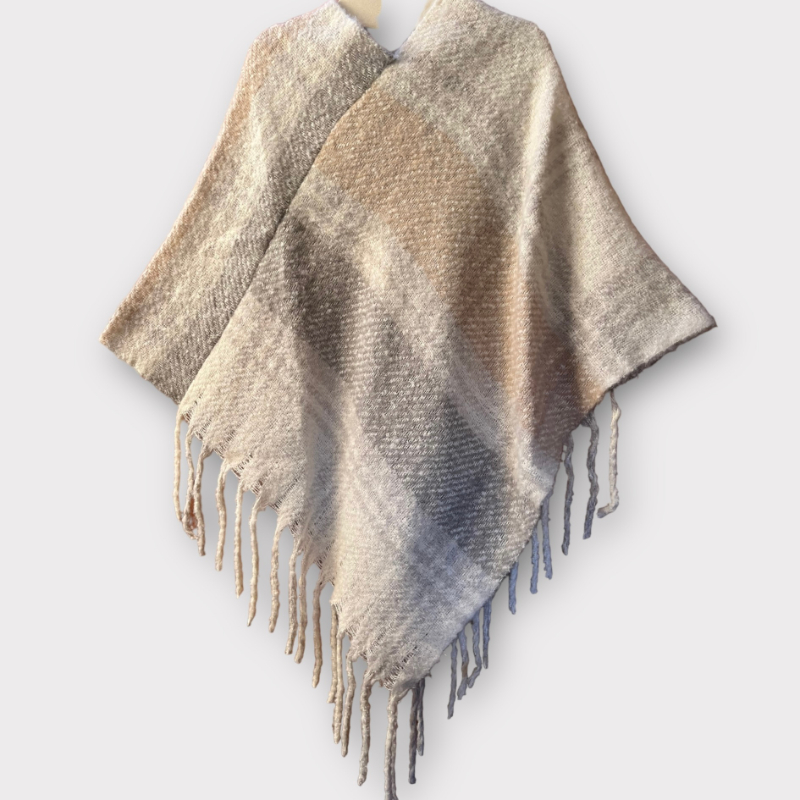 Simply Noelle Thick Plaid Poncho - Color Steel