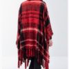 Simply Noelle Red Plush Paid Wrap Back View with fringe. Simply Noelle Red Plush Paid Wrap Back View