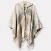 Simply Noelle Thick Plaid Hooded Wrap in Steel Color. Perfect for fall and winter warmth. Simply Noelle Thick Plaid Hooded Wrap Steel